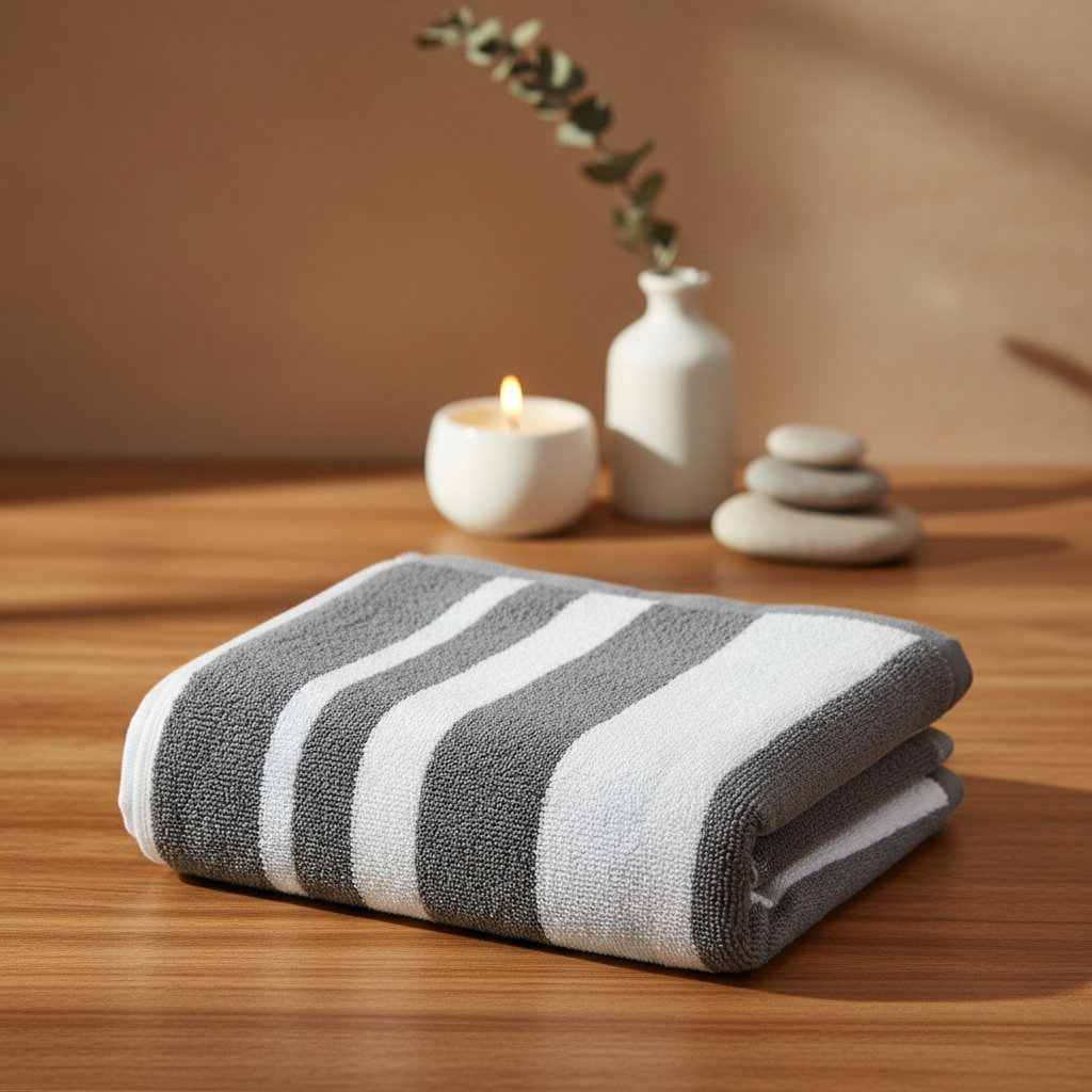 Grey White Striped Full Size Bath Towel for Unisex | Premium Classic