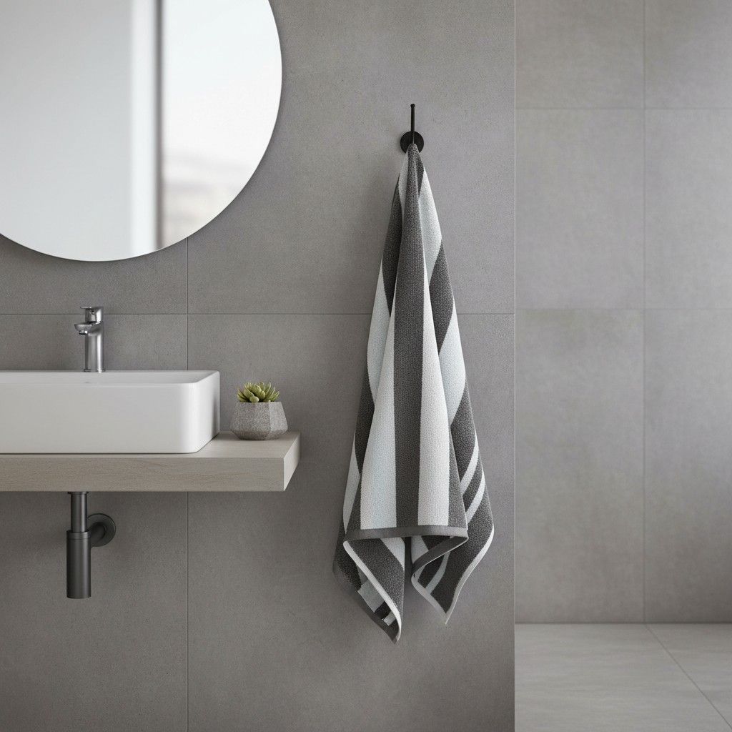 Grey White Striped Full Size Bath Towel for Unisex | Premium Classic