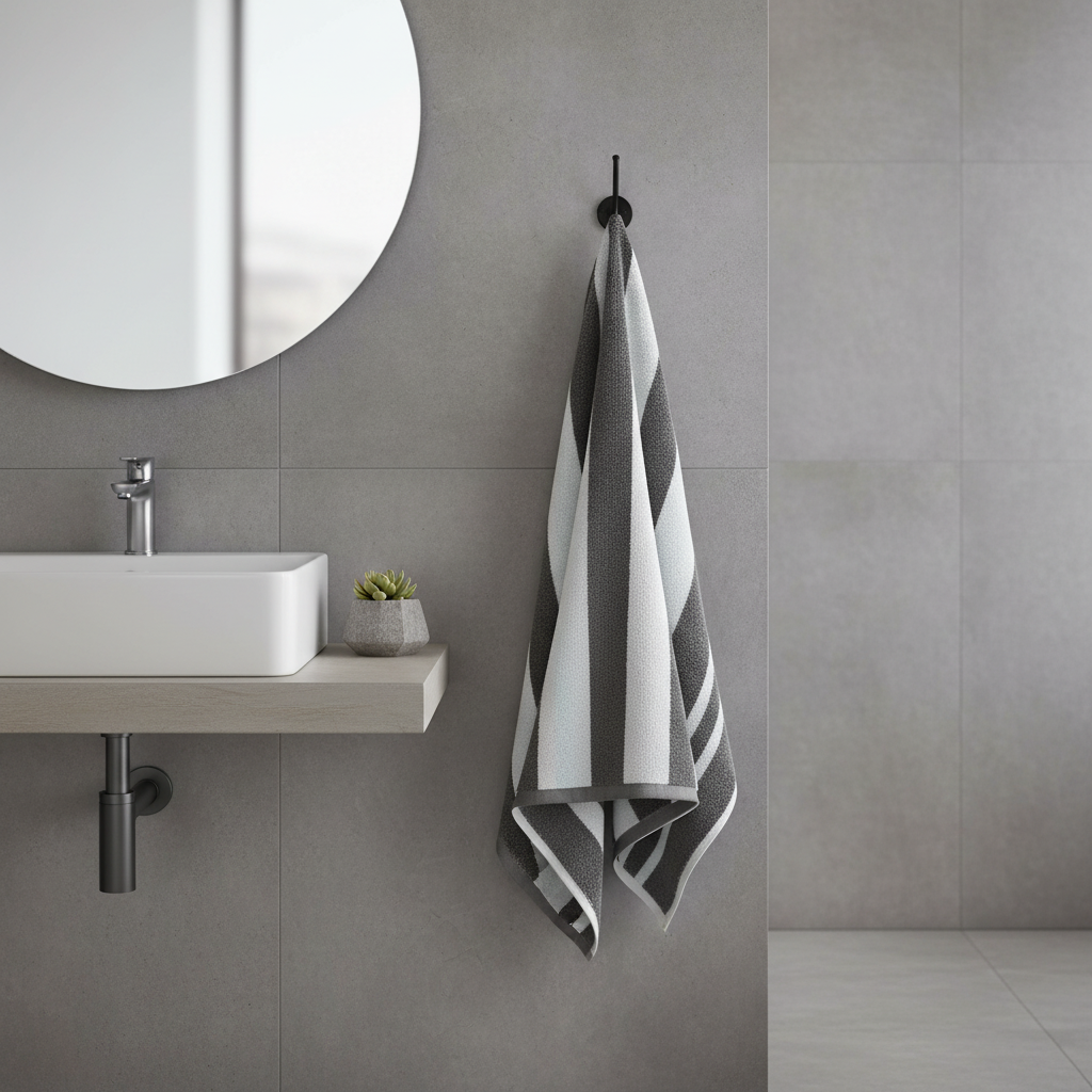 Grey White Striped Full Size Bath Towel for Unisex | Premium Classic