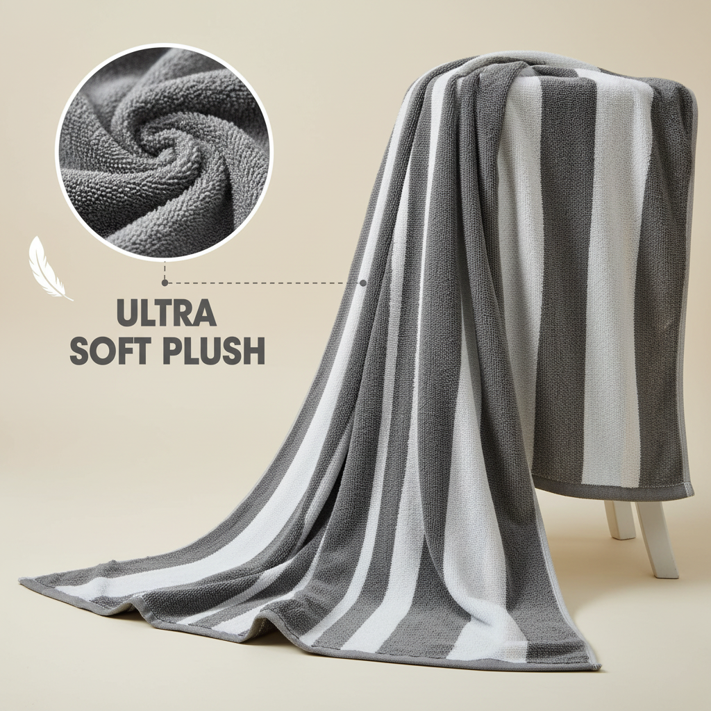 Grey White Striped Full Size Bath Towel for Unisex | Premium Classic