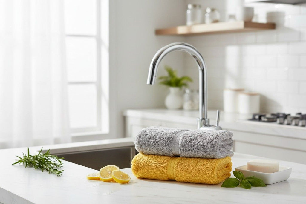 Microfiber Hand Towel | Grey & Yellow | Ultra Soft, Super Absorbent (Set of 3 Pcs)