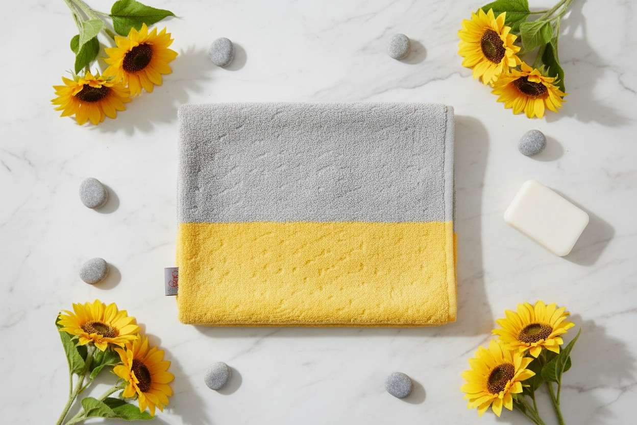 Microfiber Hand Towel | Grey & Yellow | Ultra Soft, Super Absorbent (Set of 3 Pcs)