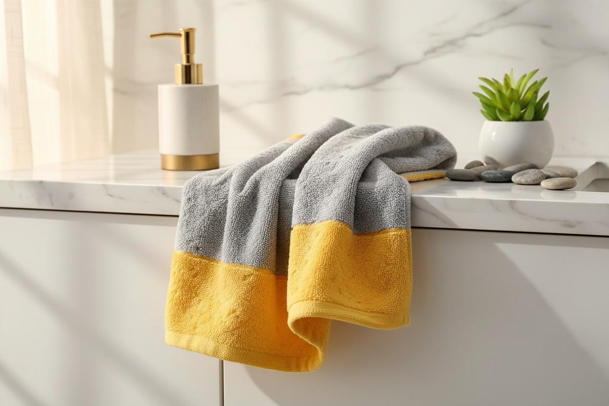 Microfiber Hand Towel | Grey & Yellow | Ultra Soft, Super Absorbent (Set of 3 Pcs)