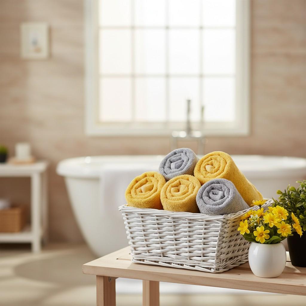 Microfiber Hand Towel | Grey & Yellow | Ultra Soft, Super Absorbent (Set of 3 Pcs)
