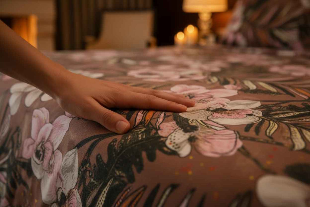Tropical Orchid Floral Bedsheet Set — Chocolate Brown & Blush