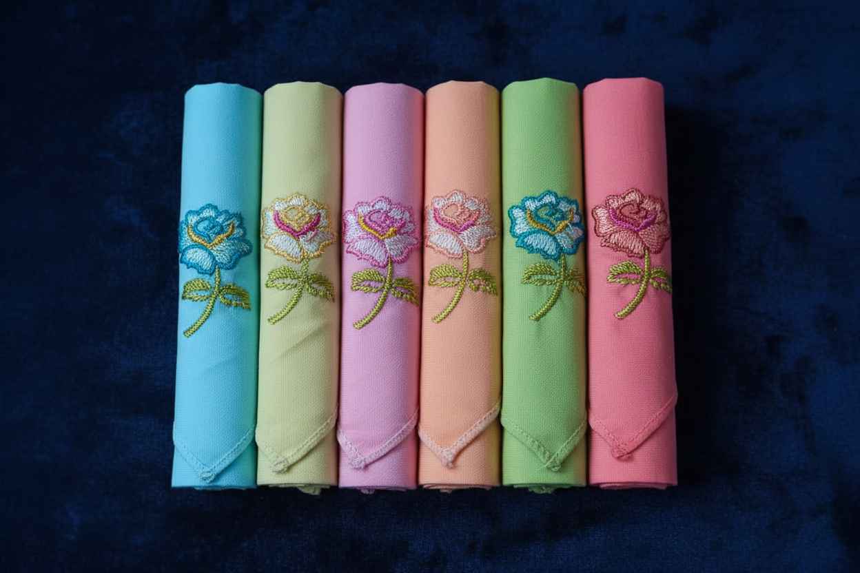 Embroidered Rose Cotton Handkerchiefs – Pack of 6 | Pastel Gift Set