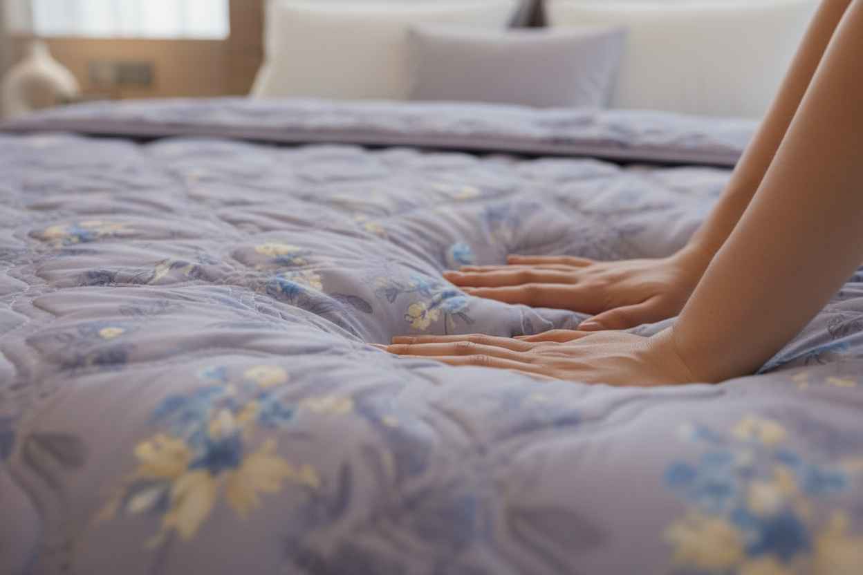 Blue Floral Double Bed Comforter | Lightweight Summer Quilted Bedding