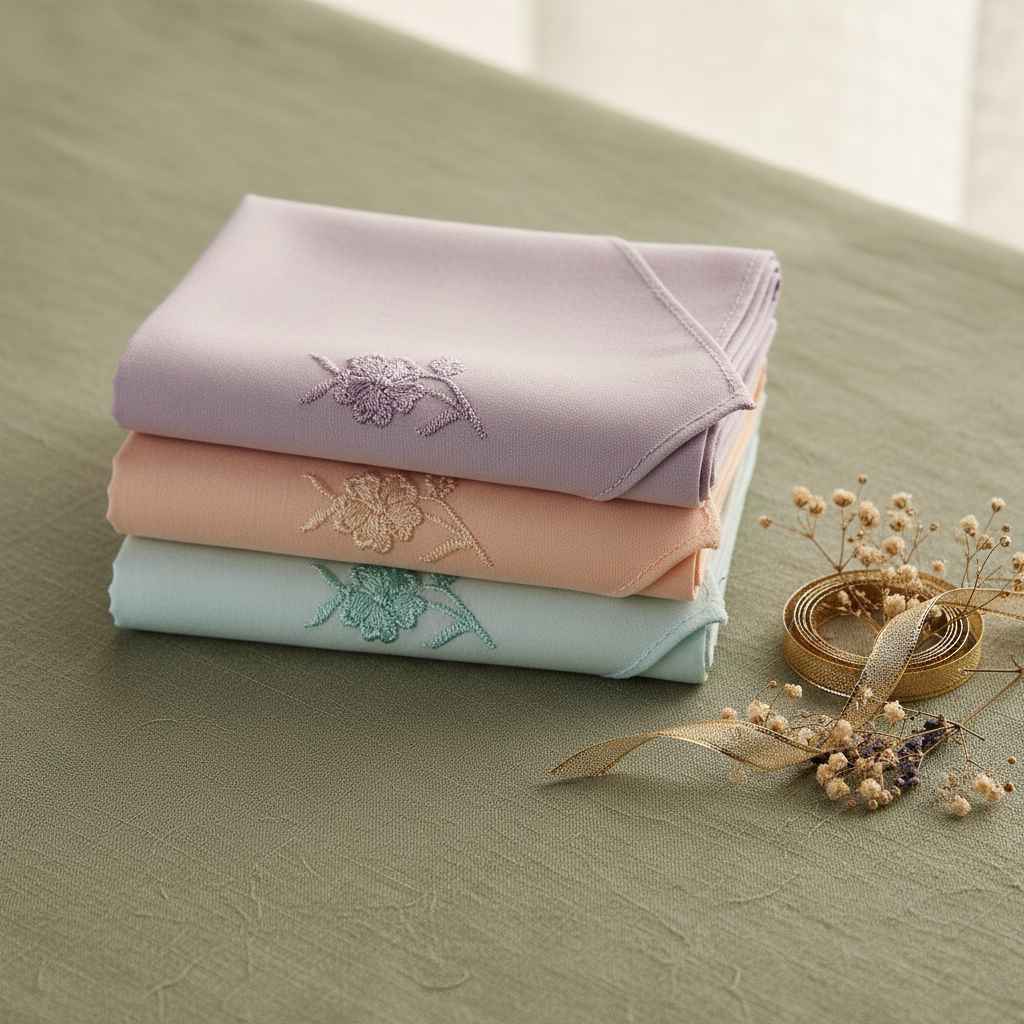 Embroidered Rose Cotton Handkerchiefs – Pack of 3 | Lavender, Peach & Mint Gift Set