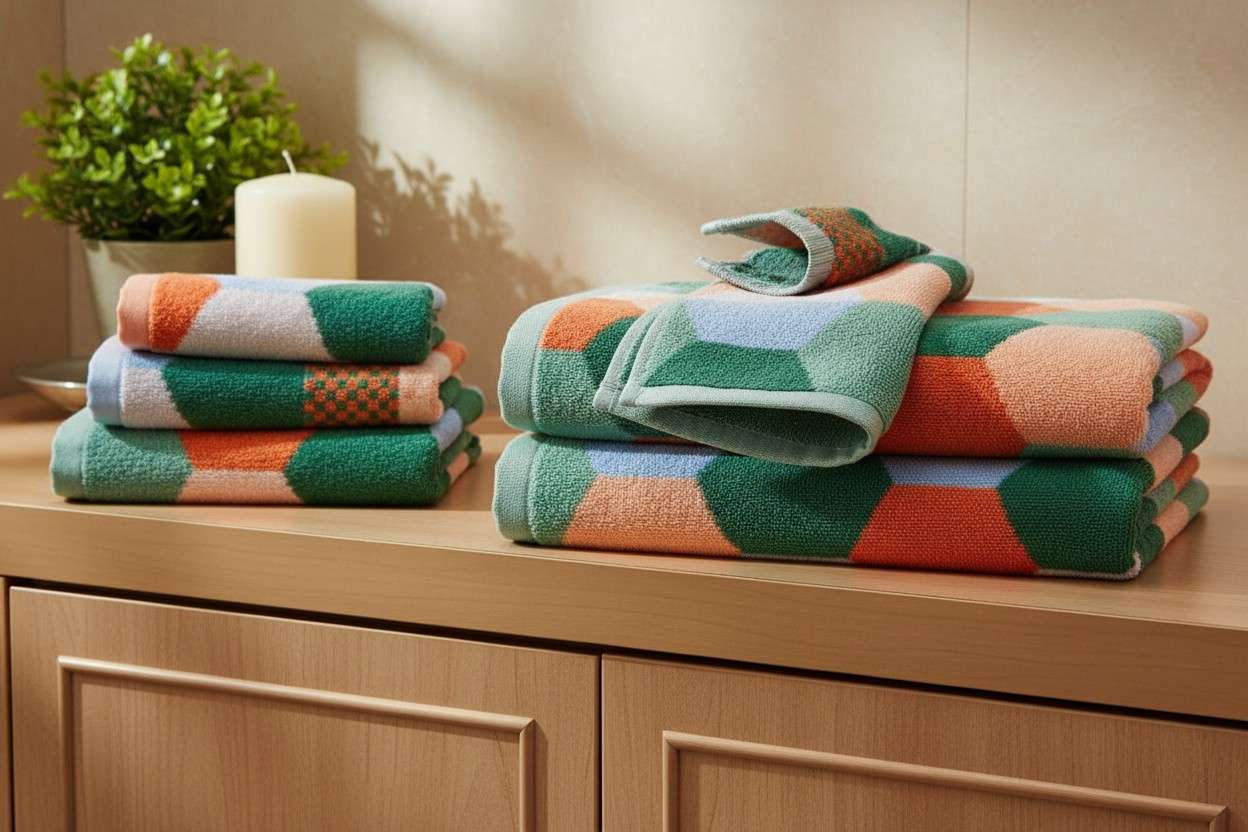 Cotton Bath Towel | Multicolour Hexagon Geometric Print | Unisex