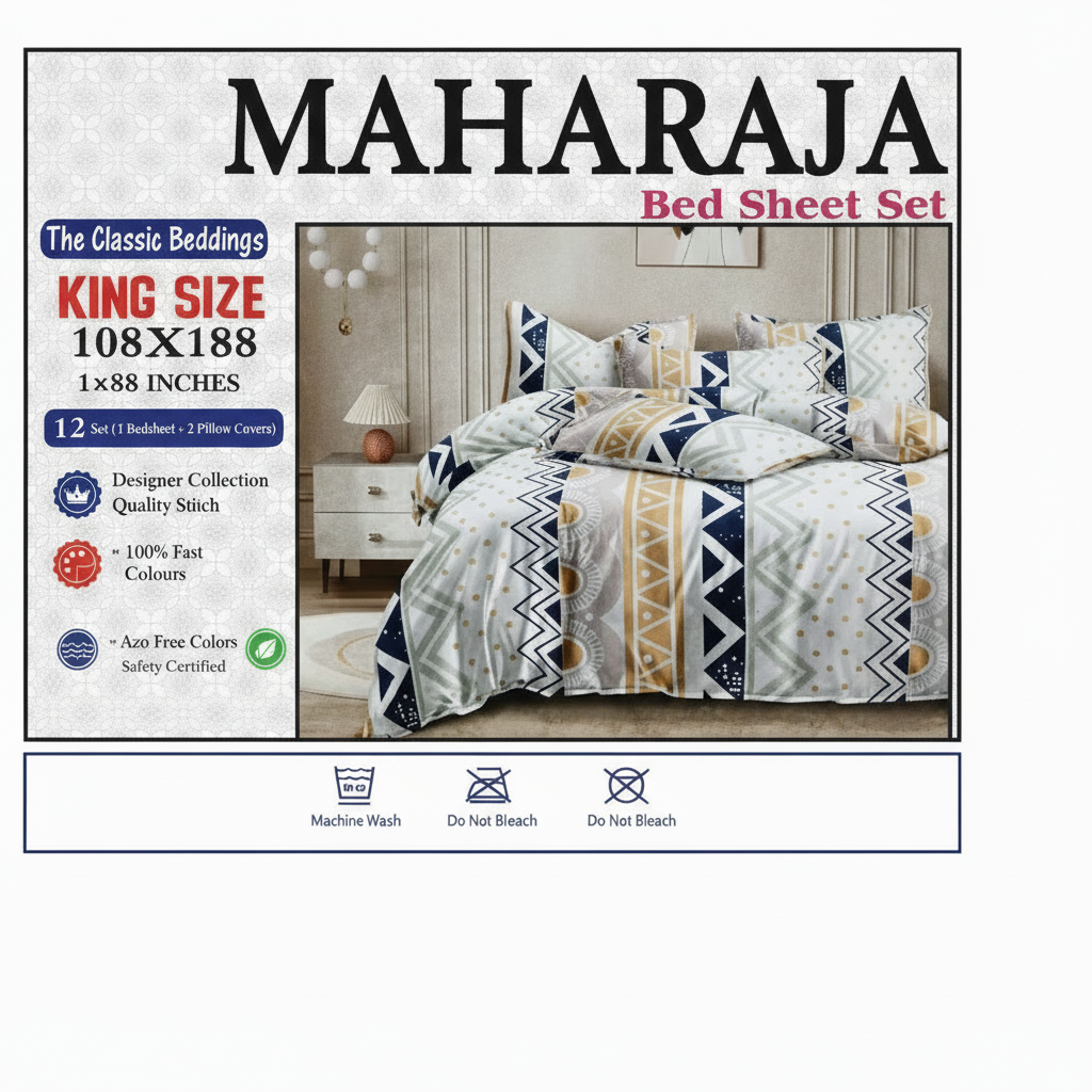 Maharaja Bedsheet Product Features Infographic - Square Format for Social Media
