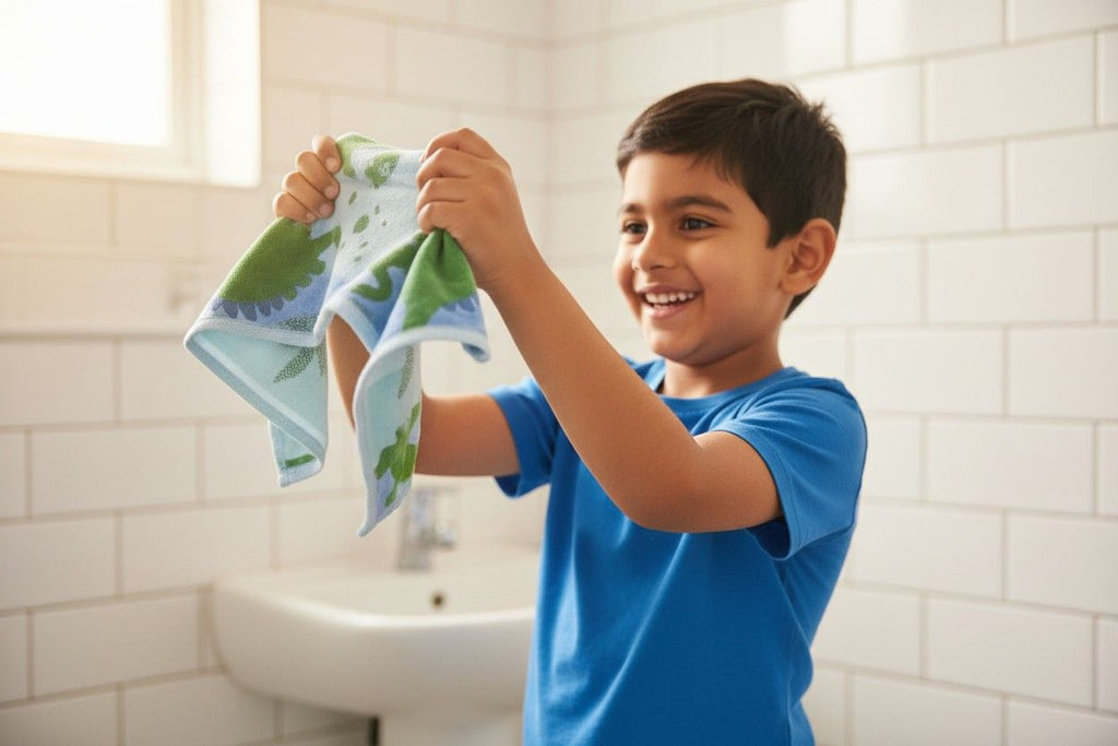 Hand Towel Kids | Dinosaur Print | Ultra Soft, Super Absorbent (Set of 3 Pcs)