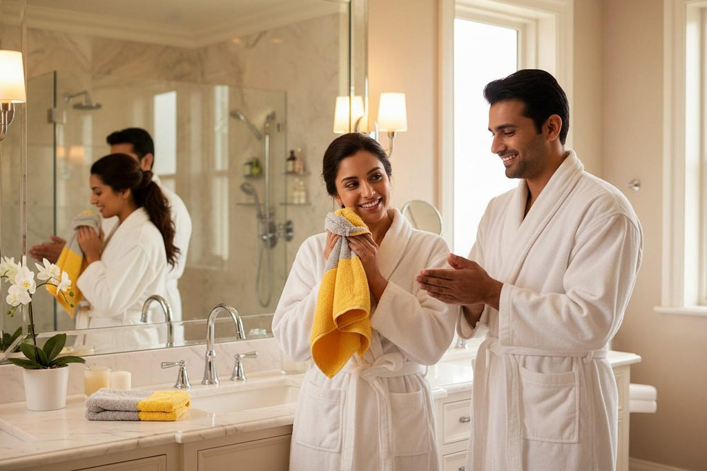 Microfiber Hand Towel | Grey & Yellow | Ultra Soft, Super Absorbent (Set of 3 Pcs)