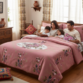 Premium Embroidered Bed Sheet Set - Pink Floral Golden Embroidery with Pillow Covers - Queen Size
