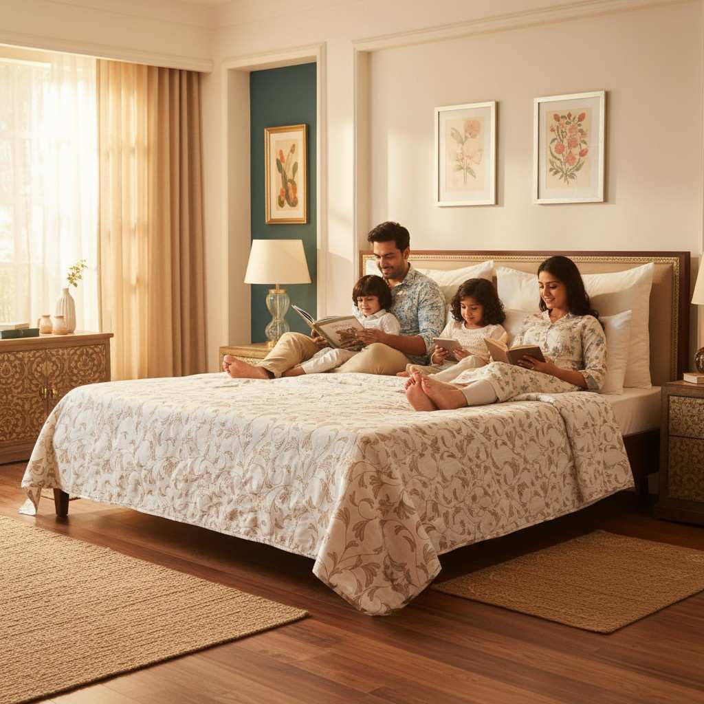 Summer Dohar Double Bed | White Grey Floral 100% Cotton Bedding
