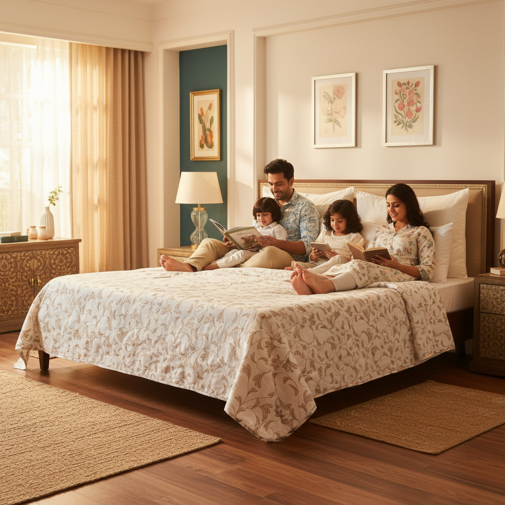 Summer Dohar Double Bed | White Grey Floral 100% Cotton Bedding