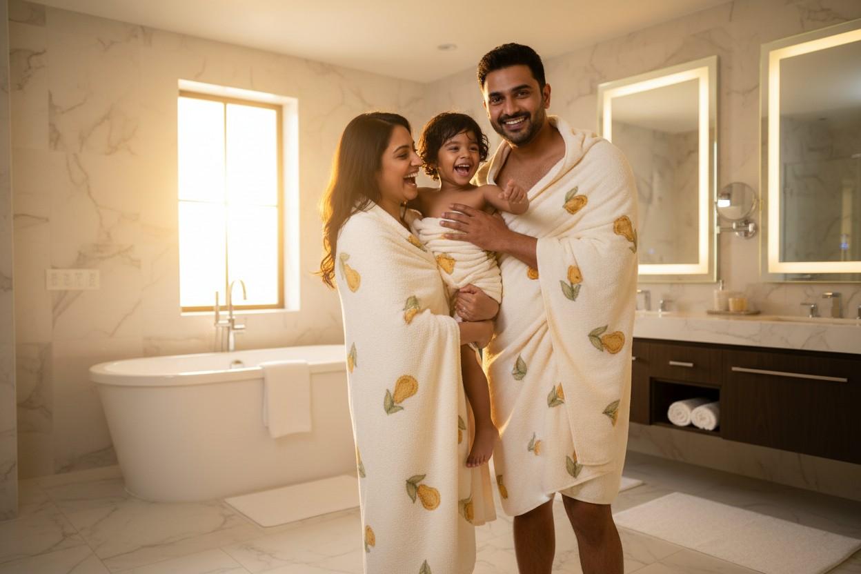 Bath Towel Microfiber | Cream Pear Print | Ultra Soft, Super Absorbent & Quick Dry | Unisex