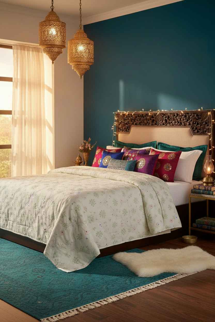 White Botanical Double Bed Comforter | Floral Summer Quilted Bedding