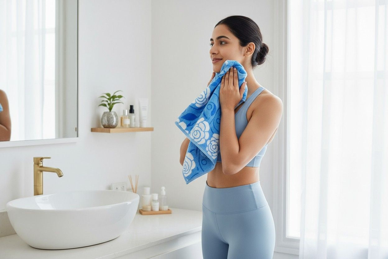 Microfiber Hand Towel | Sky Blue & White Rose Floral Print | Ultra Soft & Quick Dry (Set of 3 Pcs)