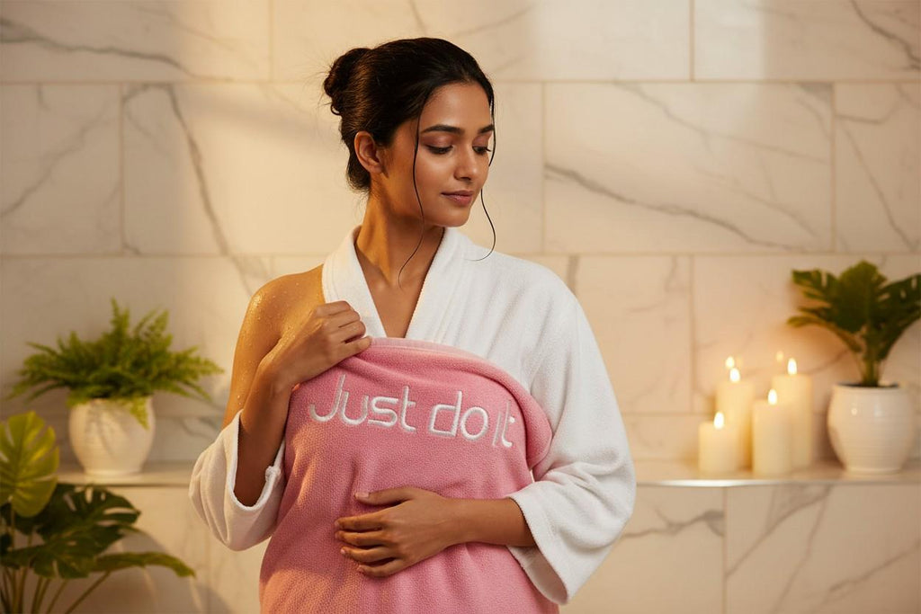 Bath Towel Microfiber | Pink | "Just Do It" Embroidery | Ultra Soft & Quick Dry | Unisex