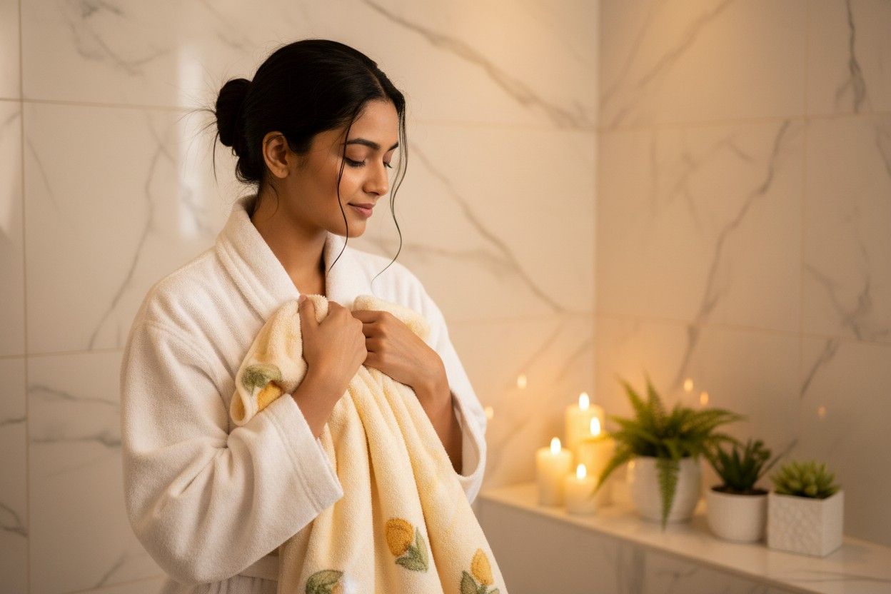 Bath Towel Microfiber | Cream Pear Print | Ultra Soft, Super Absorbent & Quick Dry | Unisex
