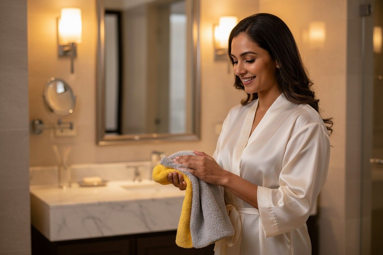 Microfiber Hand Towel | Grey & Yellow | Ultra Soft, Super Absorbent (Set of 3 Pcs)