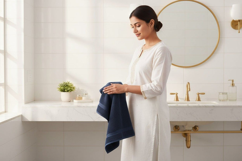 Hand Towel Navy Blue  | Ultra Soft Quick Dry Cotton Terry Set of 3