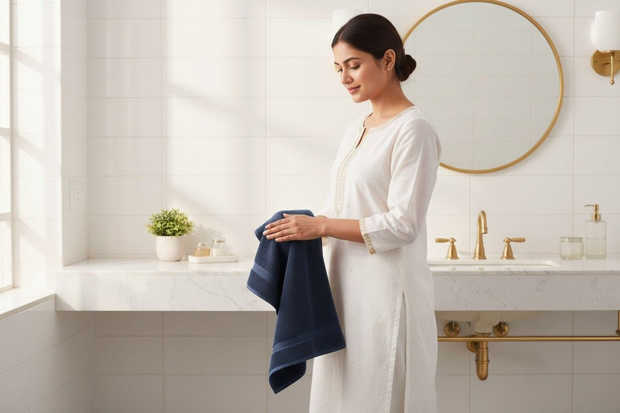 Hand Towel Navy Blue  | Ultra Soft Quick Dry Cotton Terry Set of 3