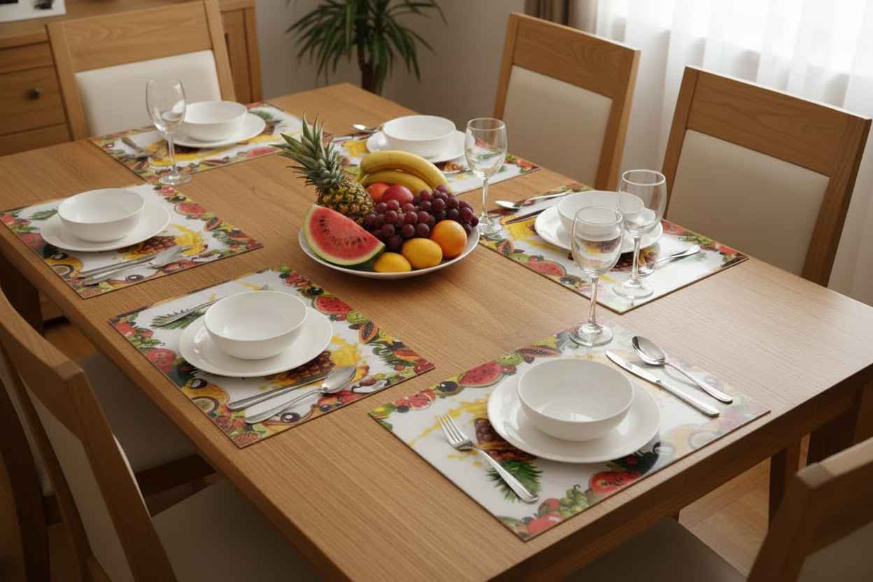 Fruit Print Dining Table Mat | Pineapple Design | Set of 6
