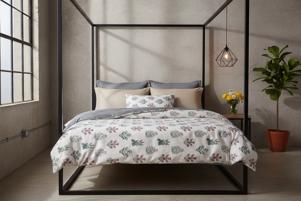 Summer Dohar Double Bed | Pink Teal Floral Bell Pattern 100% Cotton