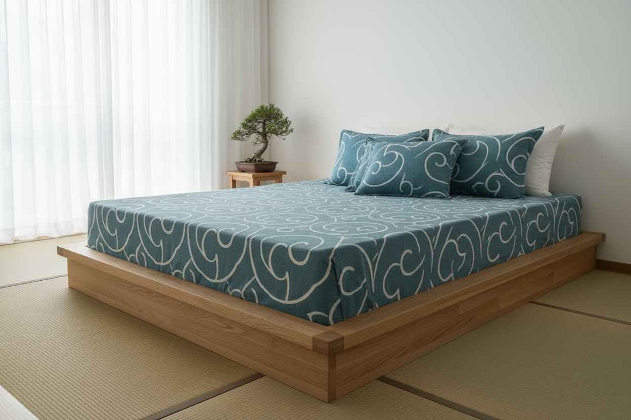 Teal Swirl Print Double Bedsheet with Pillow Covers
