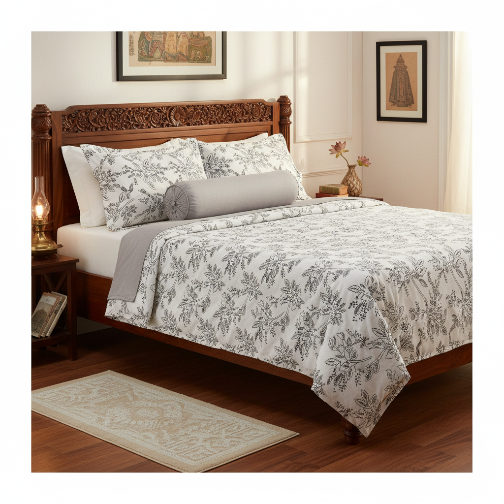 Bedsheet with Pillow Covers | Premium White Floral Pattern with Premium Packing