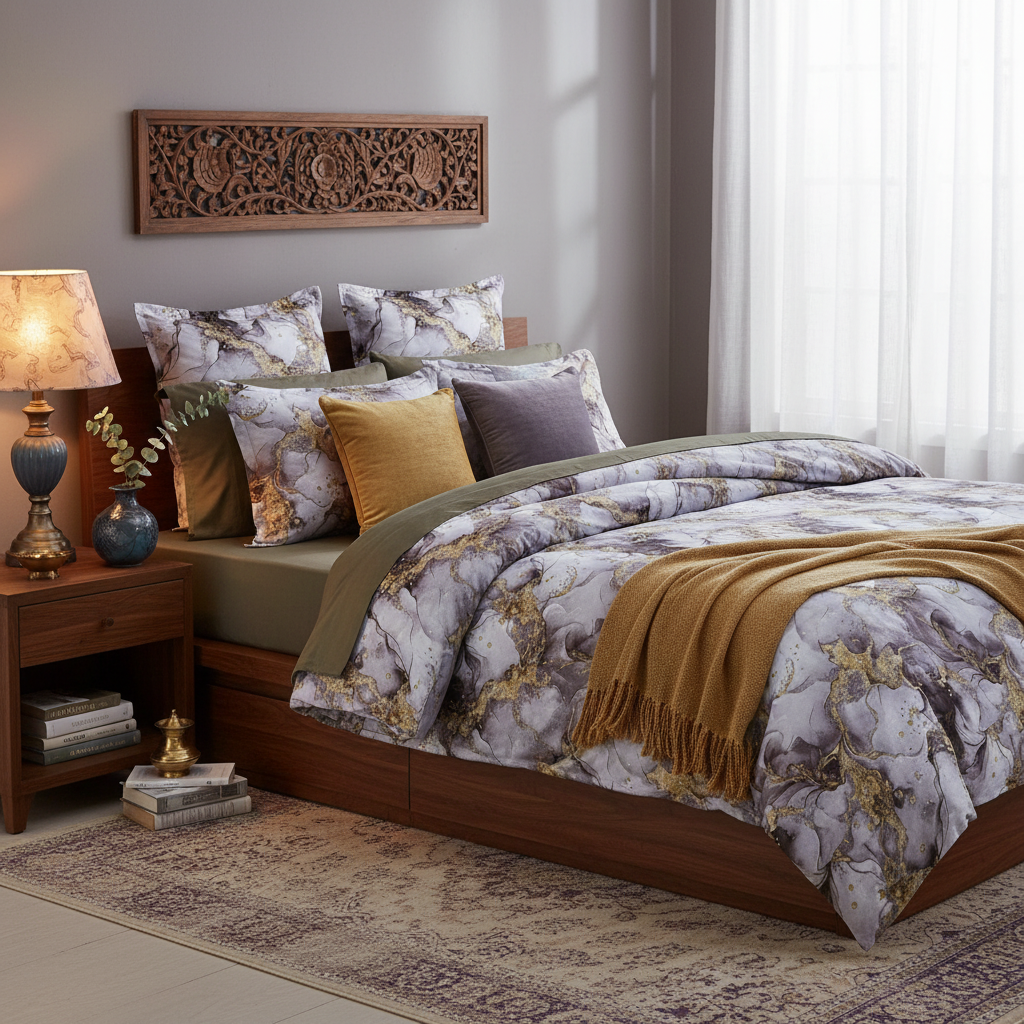 Marble Bedsheet with 2 Pillow Covers| Gold Abstract Pattern with Premium Packing