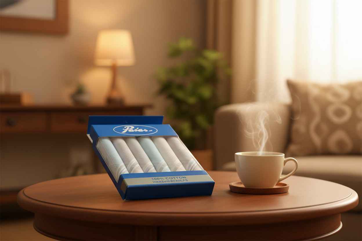 Paras 100% Cotton Handkerchiefs – Pack of 6 | White & Blue Stripe