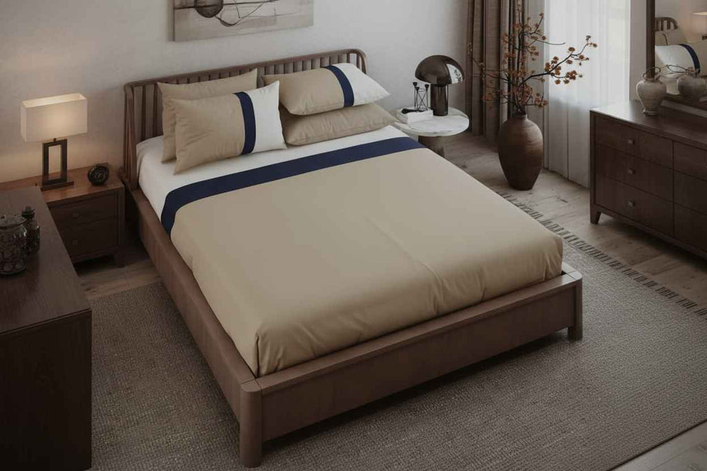 Luxe Stripe Bedsheet Set – Beige & Navy