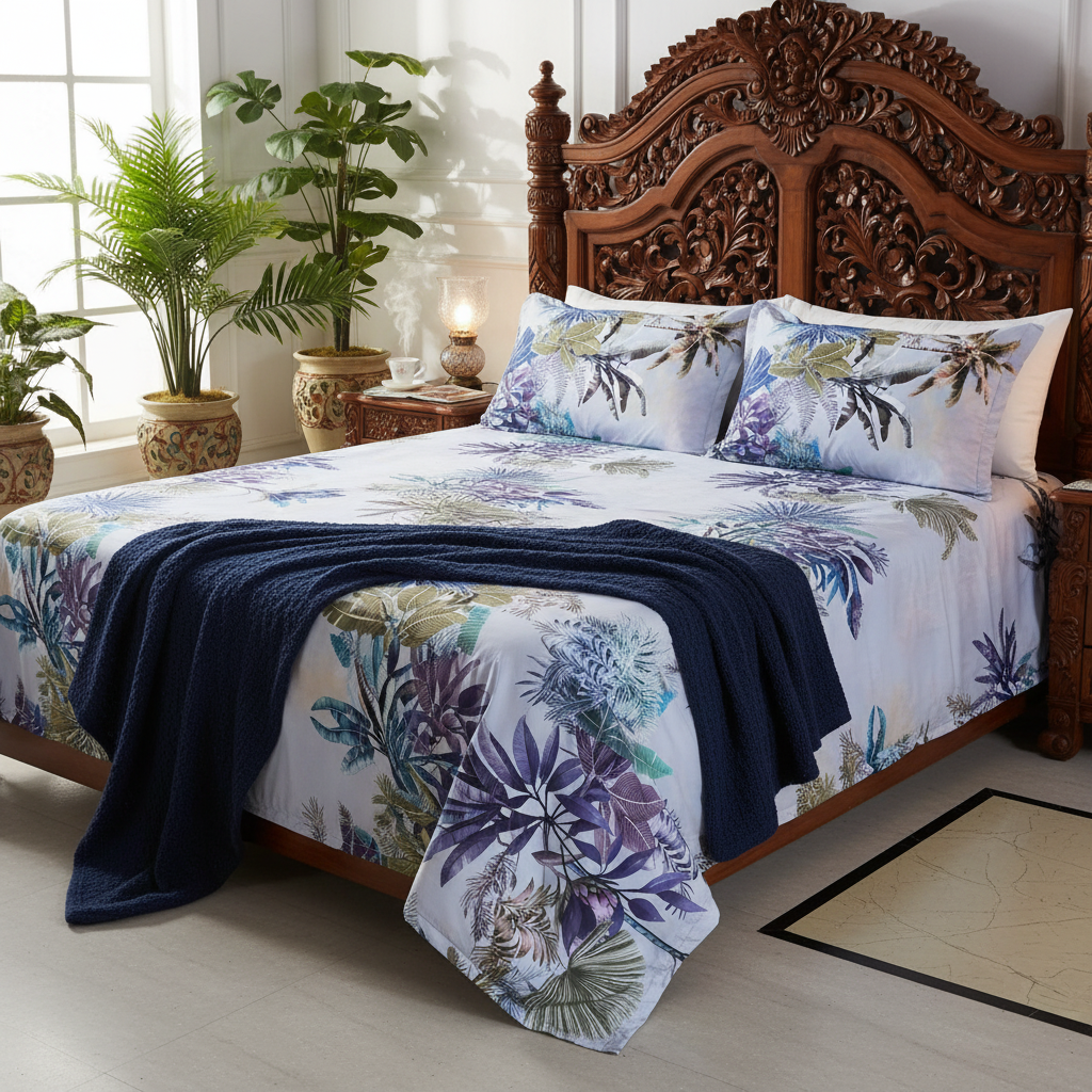 Tropical Palm Paradise Bedsheet King Size 7D Digital Print with 2 Pillow Covers - 108x108 inch