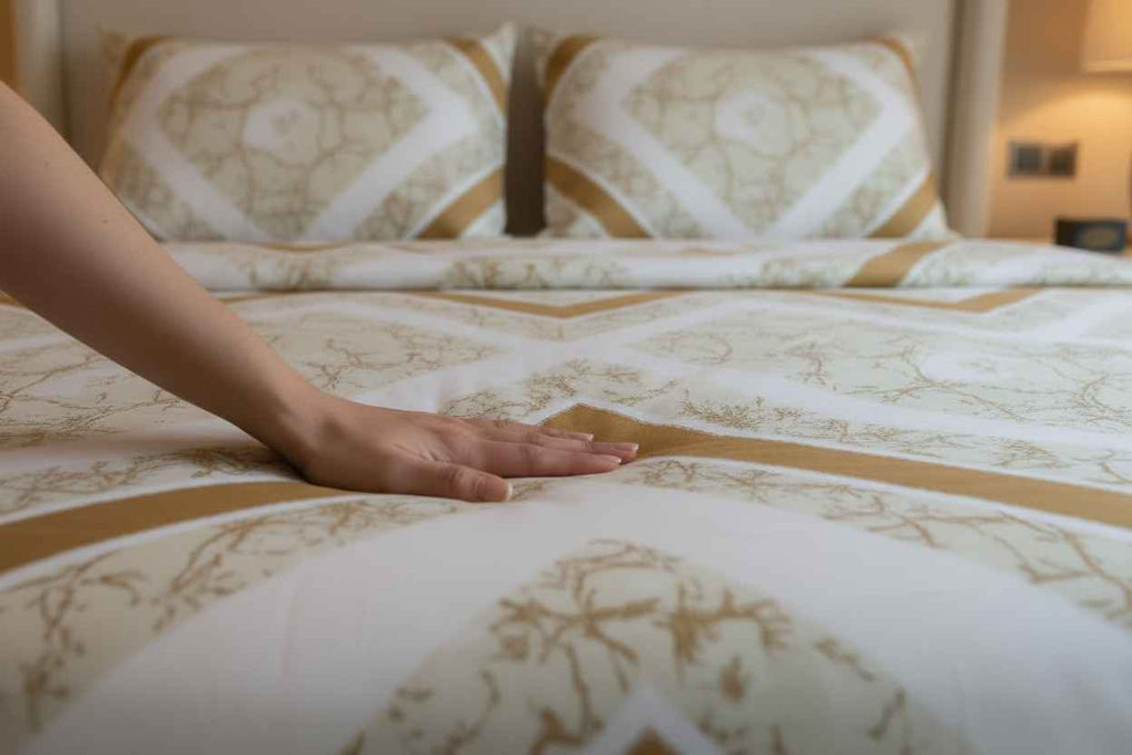 Double Bed Bedsheet – Gold Chevron Floral Print | White & Gold