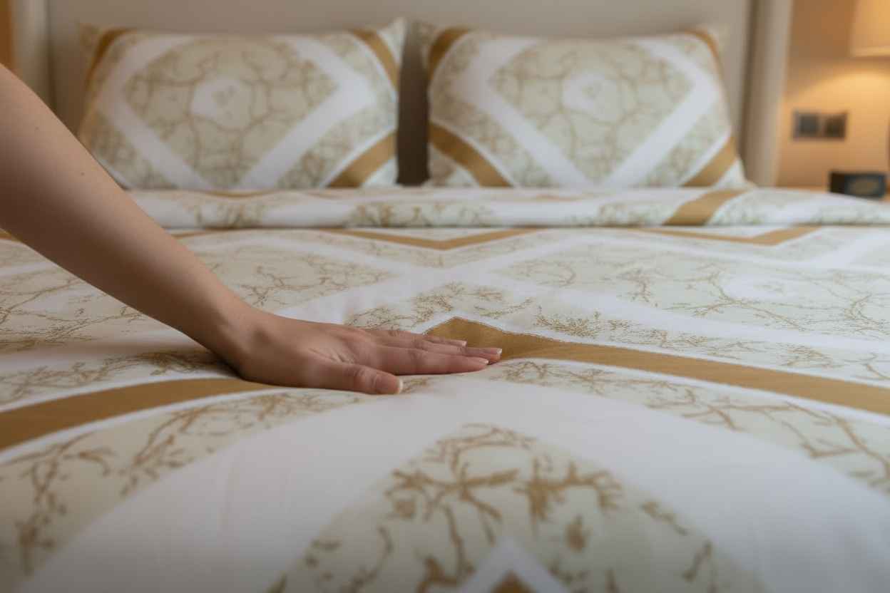 Double Bed Bedsheet – Gold Chevron Floral Print | White & Gold