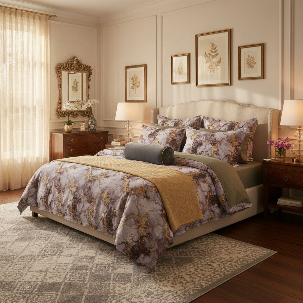 Marble Bedsheet with 2 Pillow Covers| Gold Abstract Pattern with Premium Packing