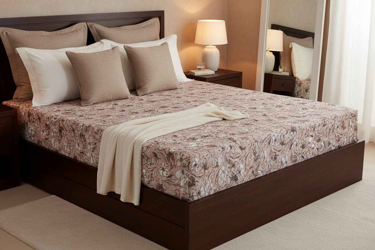 Magnolia Vine Sketch Bedsheet Set — Blush & Ivory