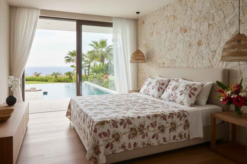Tulip & Wildflower Botanical Bedsheet Set — White & Magenta
