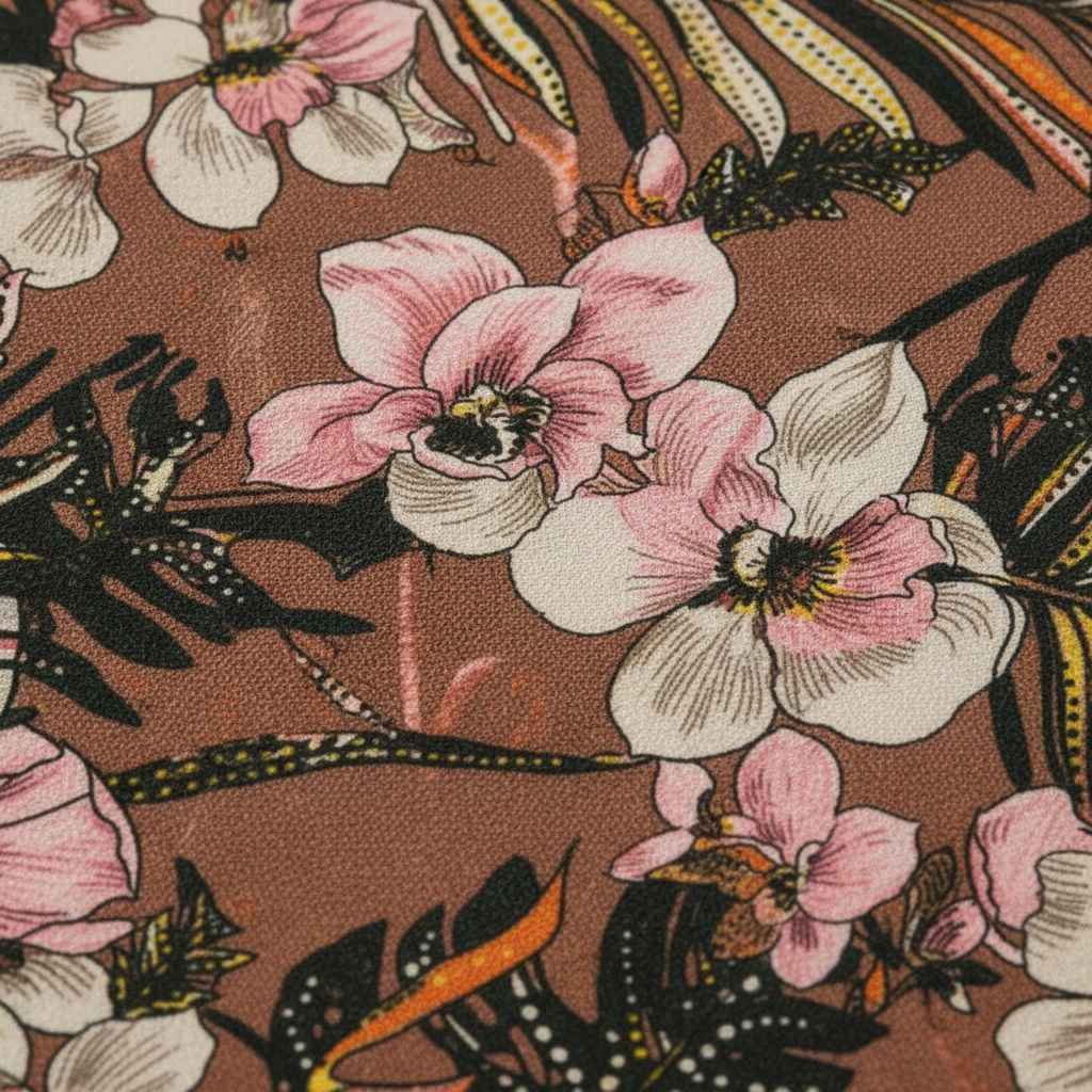 Tropical Orchid Floral Bedsheet Set — Chocolate Brown & Blush