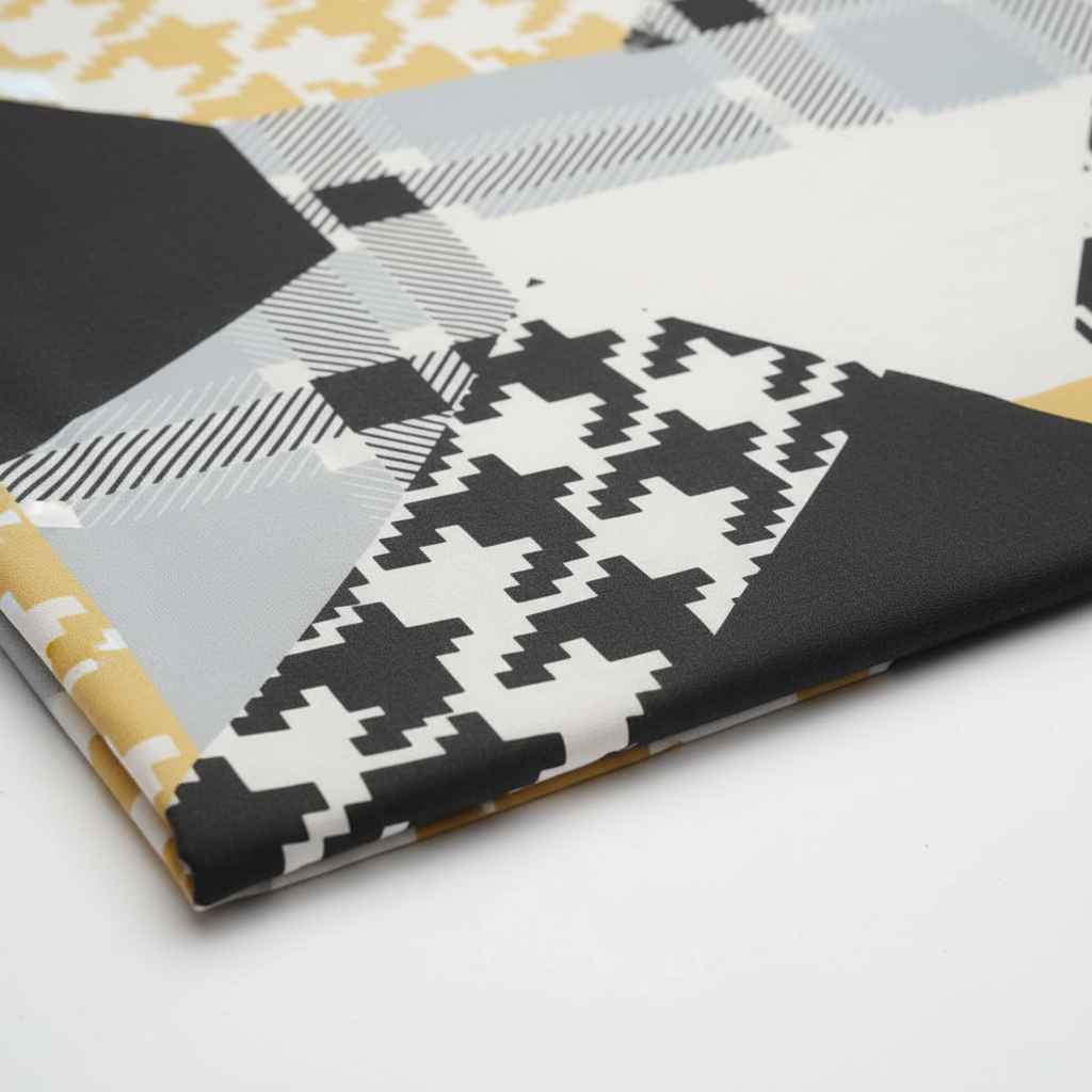 Double Bed Bedsheet – Houndstooth Patchwork | Black, White & Gold