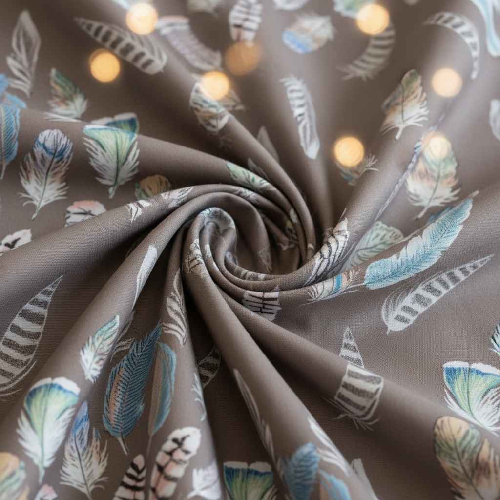 Feather Print Bedsheet Set — Taupe & Multicolour