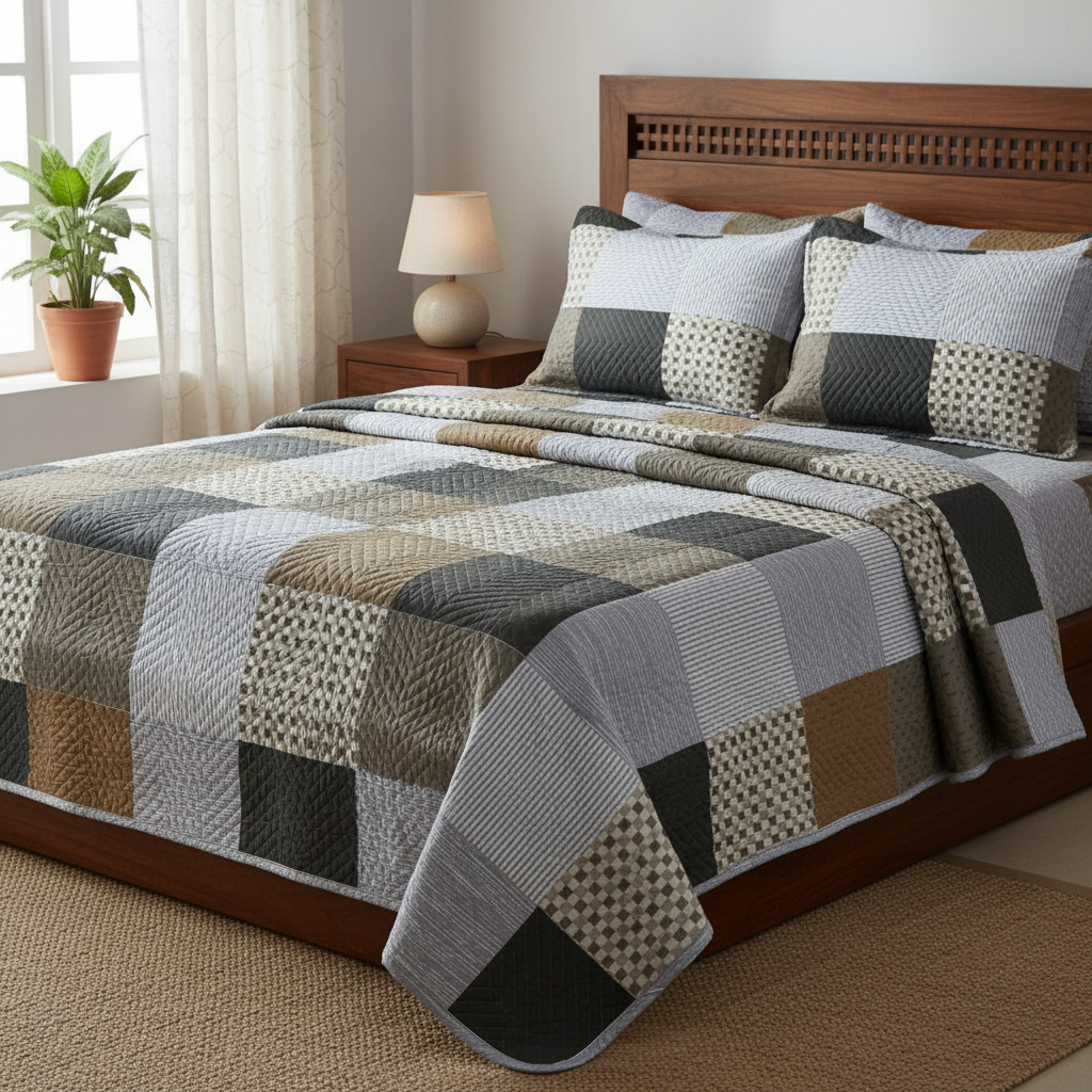 Premium Bed Sheet Set with Quilted Pillow Covers - Queen Size