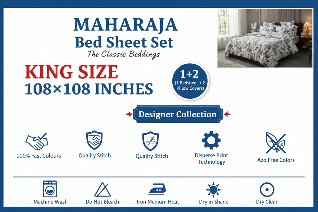 King Size Bedsheet Set - Designer Collection Purple Floral pattern with hanging flowers