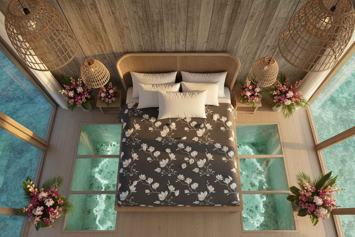 Charcoal Magnolia Floral Bedsheet Set — Dark Grey & White