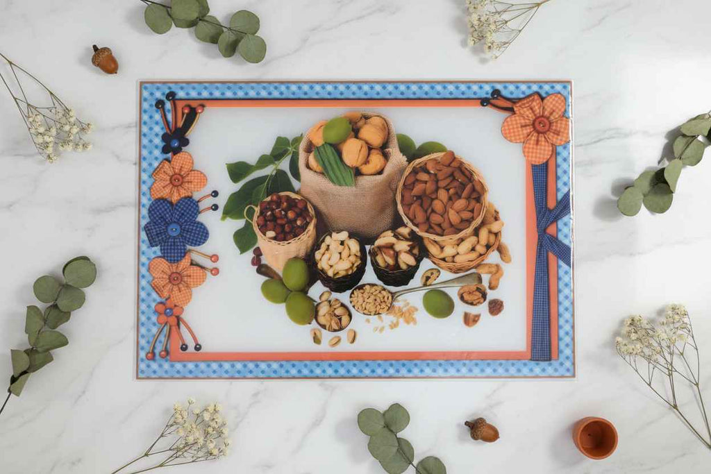Decorative Dining Table Mat | Waterproof PVC Placemat | Nuts & Floral Print