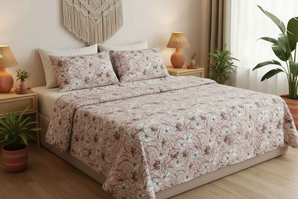 Vintage Botanical Wildflower Bedsheet Set — Dusty Rose & Ivory
