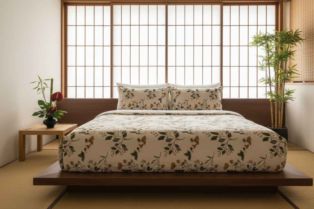 Botanical Leaf & Berry Vine Bedsheet — Ivory, Forest Green & Sienna