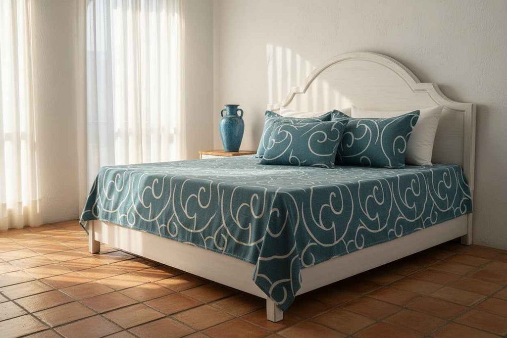 Teal Swirl Print Double Bedsheet with Pillow Covers
